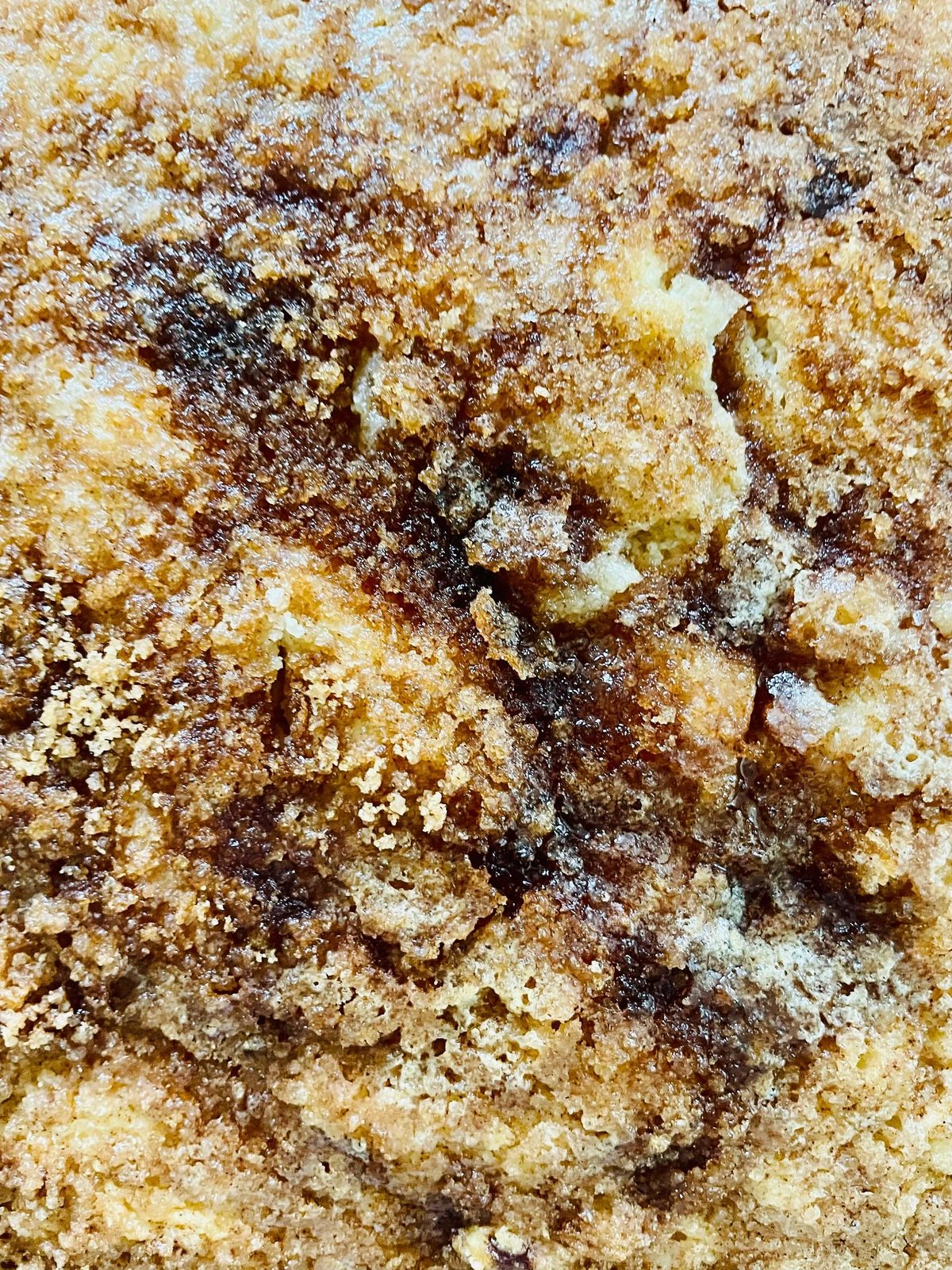 Close-up of cinnamon streusel topping