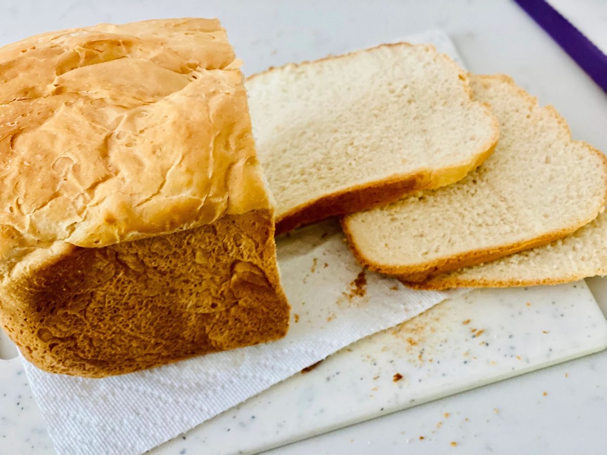 A homemade loaf with slices cut